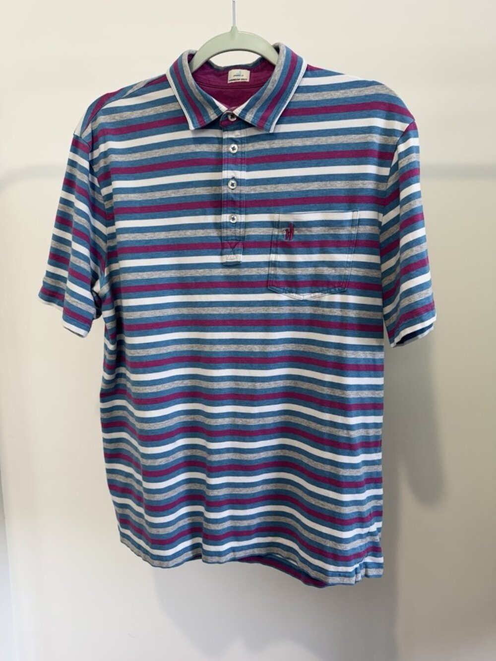 Johnnie-O Hangin' Out Polo Men's Large Blue Striped Coastal Prep